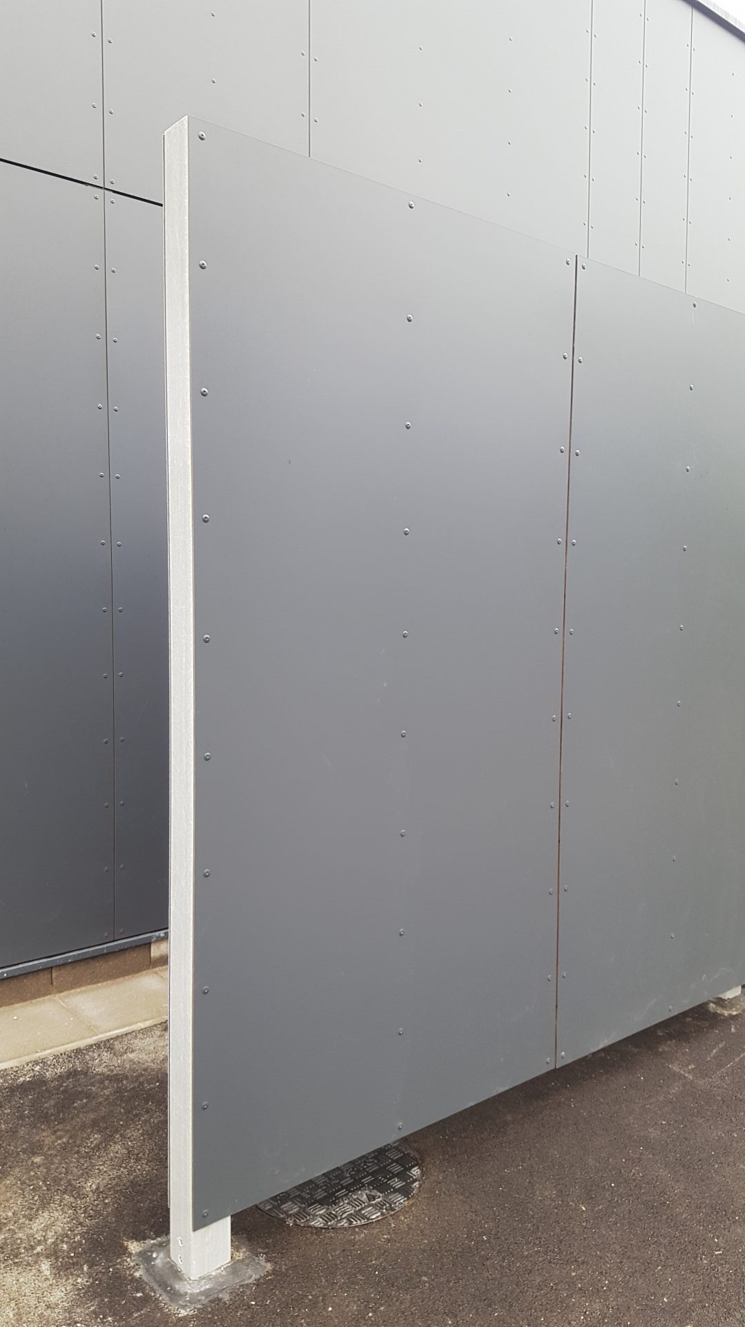 GRP solid panel privacy screens and supporting frame changing rooms