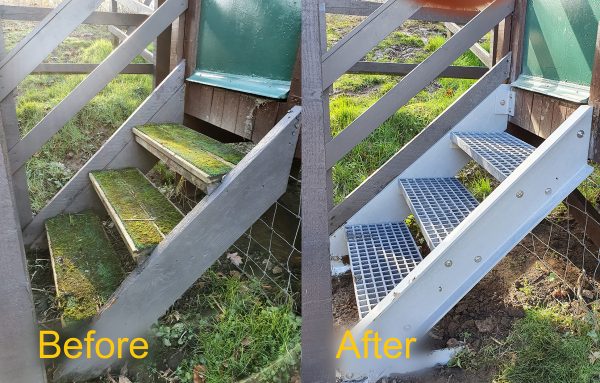 Step access with new GRP stringers and treads (Before & After)